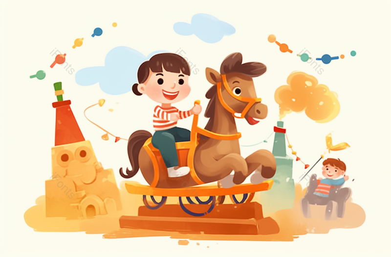 卡通手绘六一儿童节小同学坐木马插画,插画/手绘图,插画/手绘图库,插画/手绘图下载,插画/手绘